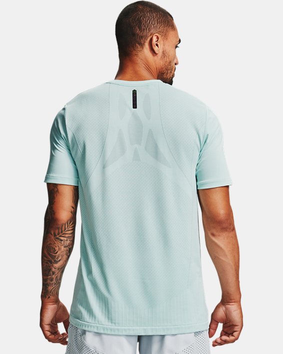 Men's UA RUSH™ Seamless Fitted Short Sleeve, Blue, pdpMainDesktop image number 2